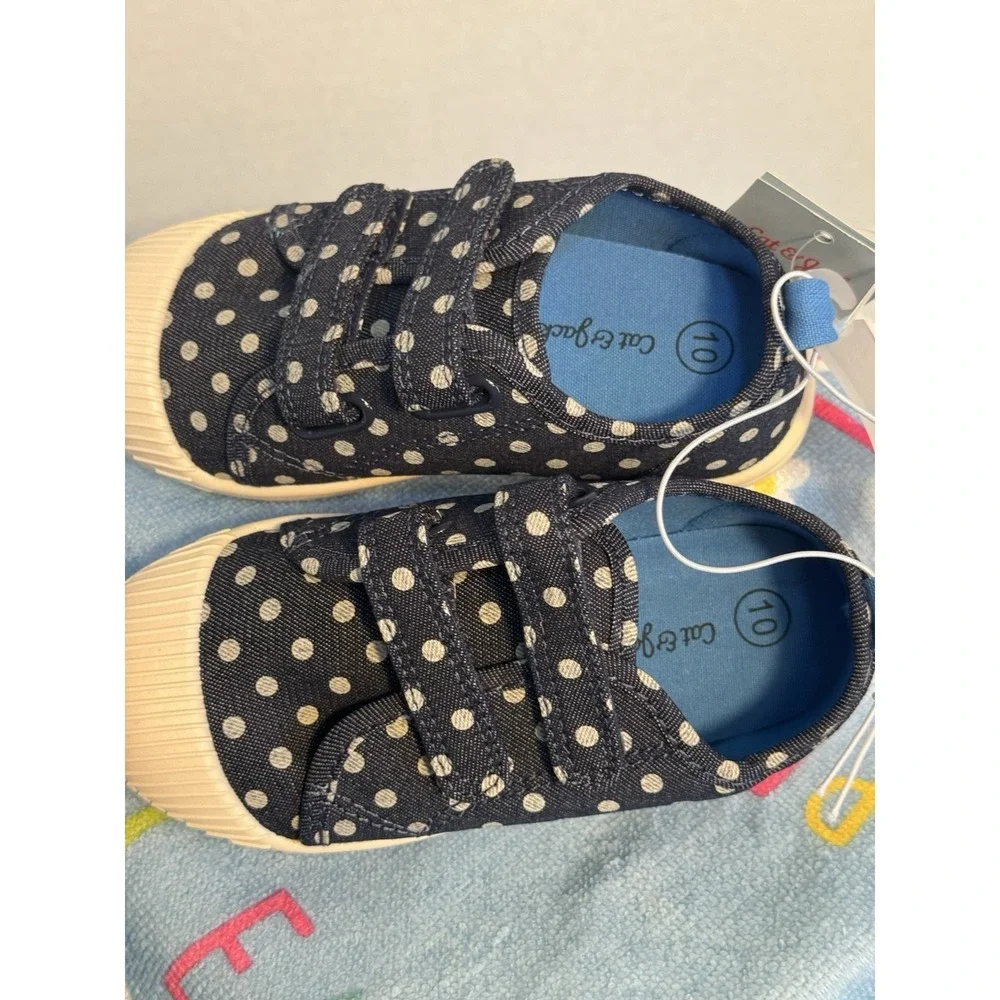 Toddler Girls Slip On Canvas Shoes - Blue w/ White Polka Dots - Size‎ 10 NEW